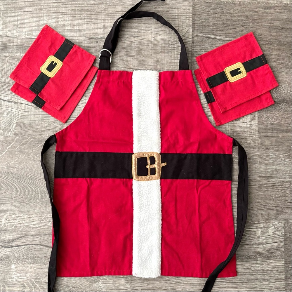 Kids Christmas Santa Apron with 4 coasters